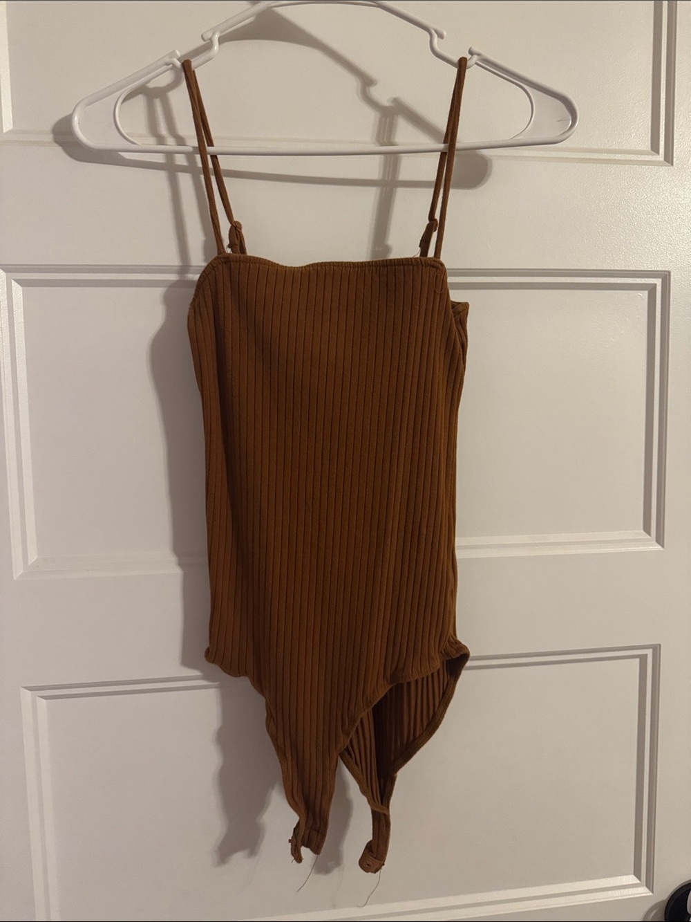 Ribbed Spaghetti Strap Brown Bodycon Dress